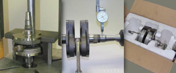 Gepresste Kurbelwellen lassen sich durch Austausch des Pleuelsatzes effektiv reparieren. Wichtig ist das genaue Ausrichten der Kurbelwangen. Wellen, die per Post an den Auftraggeber zurückgesand werden, müssen sorgfältig verpackt sein.